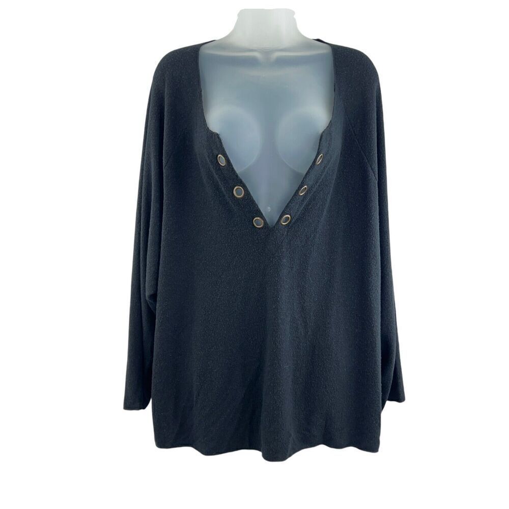 Beach Bunny Swimwear Blouse Cover Up Women's Size Large Black Rivet Long Sleeve